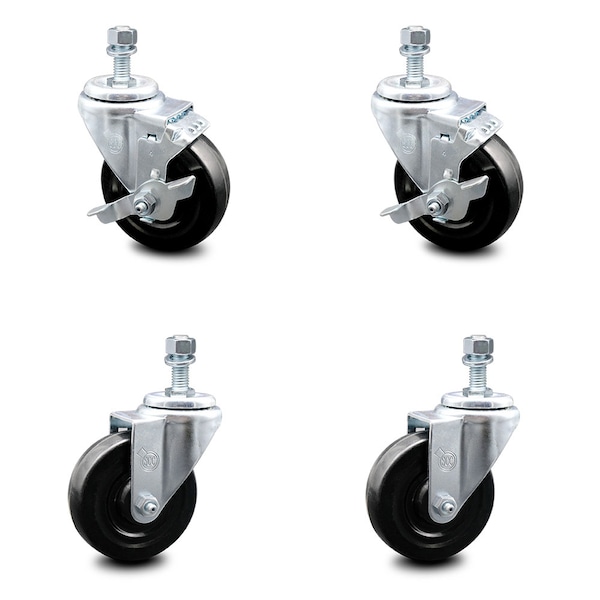 Service Caster 4 Inch Hard Rubber Wheel Swivel 1/2 Inch Threaded Stem Caster Brakes SCC, 2PK SCC-TS20S414-HRS-121315-2-TLB-2 - main